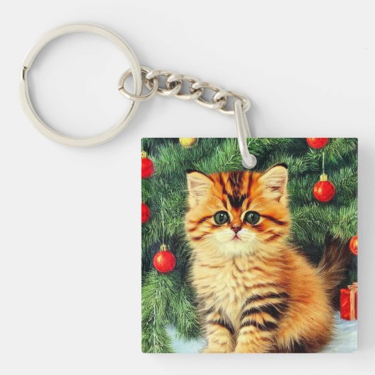 Weihnachtskatze Schlüsselanhänger (Vorderseite)