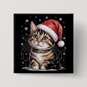 Weihnachtskatze Schnee Santa Hut Winter Button