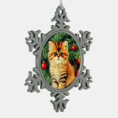 Weihnachtskatze Schneeflocken Zinn-Ornament (Links)