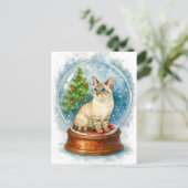 Weihnachtskatze Schneekugel Postkarte (Stehend Vorderseite)