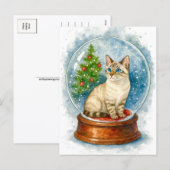 Weihnachtskatze Schneekugel Postkarte (Vorne/Hinten)