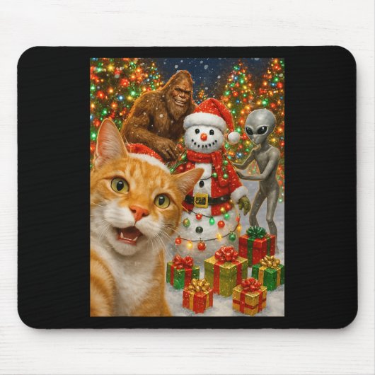 Weihnachtskatze Selfie mit Bigfoot Alien & Amp Mousepad (Vorne)