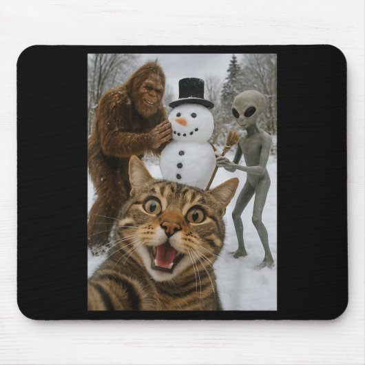 Weihnachtskatze Selfie mit Bigfoot Alien & Amp Mousepad (Vorne)
