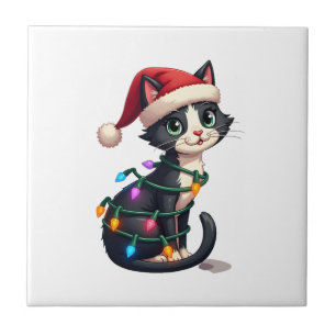 Weihnachtskatze Smoking schwarze Katze xmas Lichte Fliese