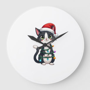 Weihnachtskatze Smoking schwarze Katze xmas Lichte Große Wanduhr