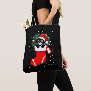 Weihnachtskatze Socke Santa Hut Zapfen Schnee Tasche