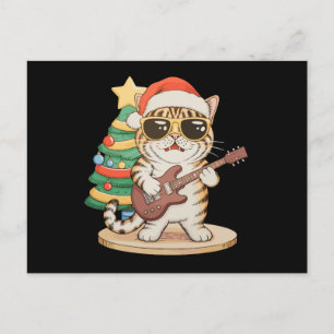 Weihnachtskatze spielt Gitarre Rock Jazz Xmas Hut Feiertagspostkarte