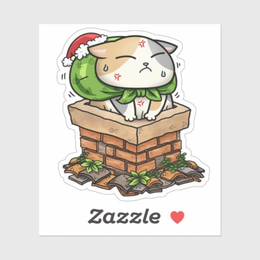 Weihnachtskatze steckte in Kamin Aufkleber (Blatt)