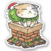 Weihnachtskatze steckte in Kamin Aufkleber (Vorderseite)