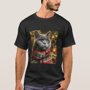 Weihnachtskatze-T-Shirt - Festliches Chartreux-Wei T-Shirt