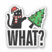 Weihnachtskatze Tipping Xmas Tree Funny Aufkleber (Vorderseite)