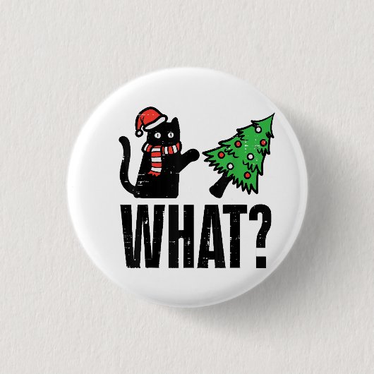 Weihnachtskatze Tipping Xmas Tree Funny Button (Vorderseite)