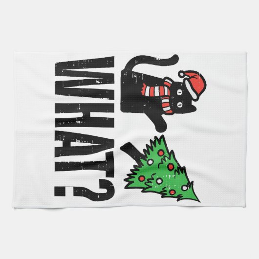 Weihnachtskatze Tipping Xmas Tree Funny Geschirrtuch (Horizontal)