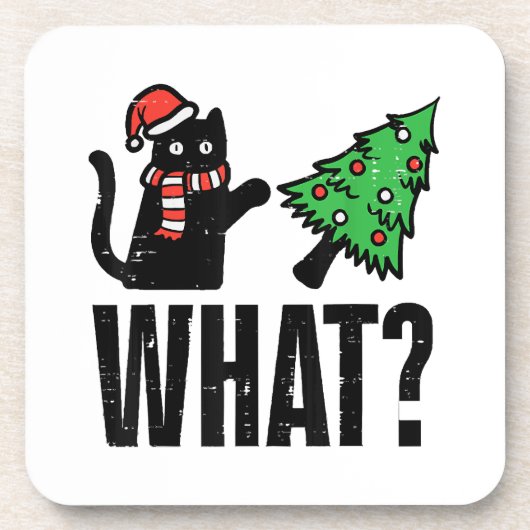 Weihnachtskatze Tipping Xmas Tree Funny Getränkeuntersetzer (Vorderseite)