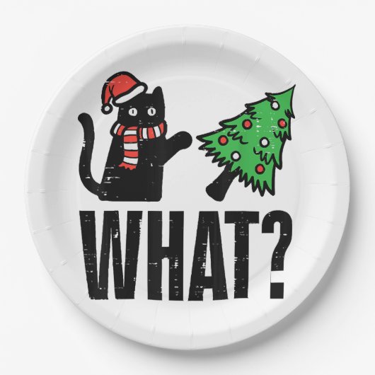 Weihnachtskatze Tipping Xmas Tree Funny Pappteller (Vorderseite)