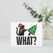 Weihnachtskatze Tipping Xmas Tree Funny Postkarte (Stehend Vorderseite)