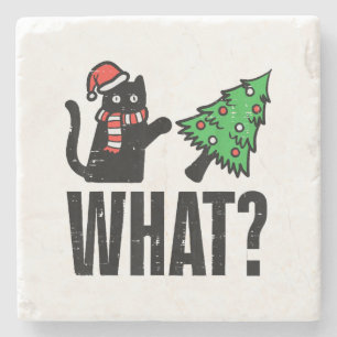 Weihnachtskatze Tipping Xmas Tree Funny Steinuntersetzer