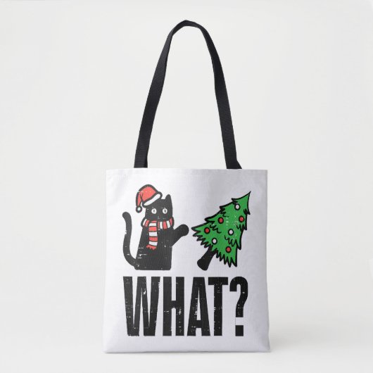 Weihnachtskatze Tipping Xmas Tree Funny Tasche (Vorderseite)