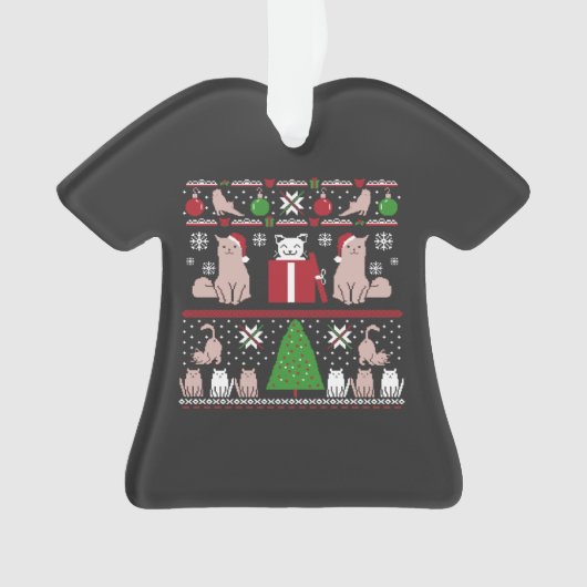 Weihnachtskatze Ugly Sweater T - Shirt Ornament (Vorderseite)