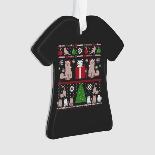 Weihnachtskatze Ugly Sweater T - Shirt Ornament (Vorderseite)