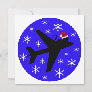 Weihnachtskatze und Flugzeug-Flat-Grußkarte Karte