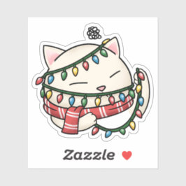 Weihnachtskatze und getanzte Weihnachtsleuchten Aufkleber