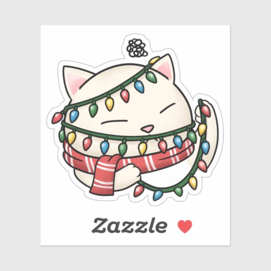 Weihnachtskatze und getanzte Weihnachtsleuchten Aufkleber (Blatt)