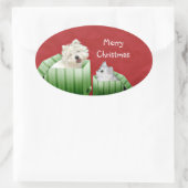 Weihnachtskatze und Hund Ovaler Aufkleber (Tasche)