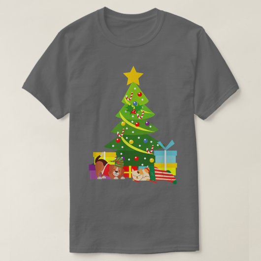 Weihnachtskatze und Hund unter dem Weihnachtsbaum T-Shirt (Design vorne)