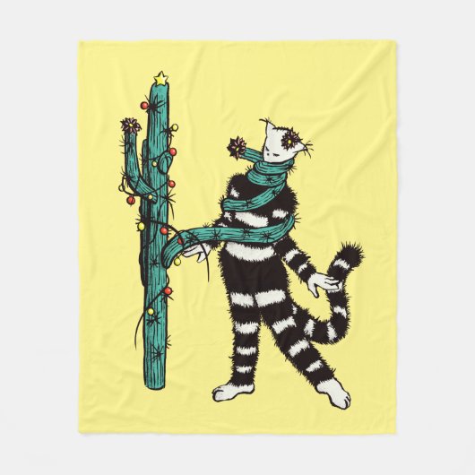 Weihnachtskatze und Kaktus komische WeihnachtsWeih Fleecedecke (Vorderseite)