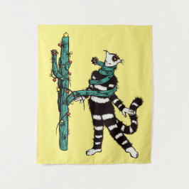 Weihnachtskatze und Kaktus komische WeihnachtsWeih Wandteppich