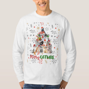 Weihnachtskatze und Kitten Weihnachtsbaum rot T-Shirt