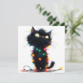 Weihnachtskatze und Lichtfiasco Feiertagskarte (Stehend Vorderseite)