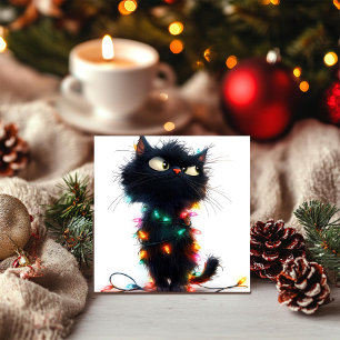 Weihnachtskatze und Lichtfiasco Feiertagskarte