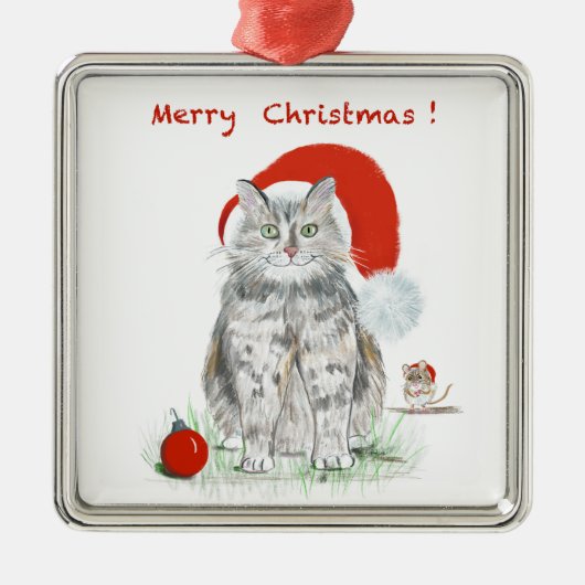 Weihnachtskatze und Mauspalast Ornament Aus Metall (Vorne)