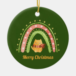 Weihnachtskatze und Regenbogen Personalisierte Orn Keramik Ornament
