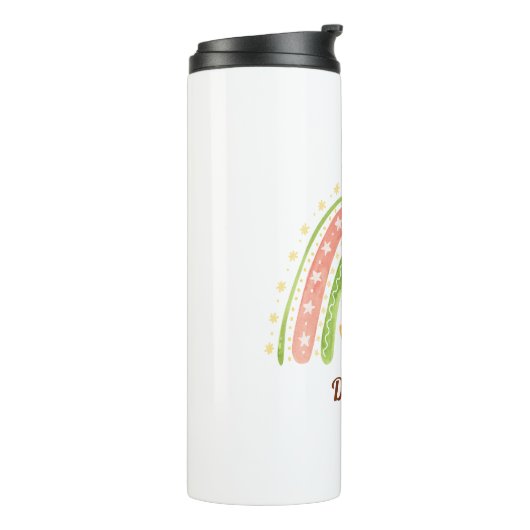 Weihnachtskatze und Regenbogen Personalisierten Tu Thermosbecher (Nach links gedreht)