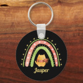 Weihnachtskatze und Regenbogen Personalisierter Sc Schlüsselanhänger (Vorderseite)