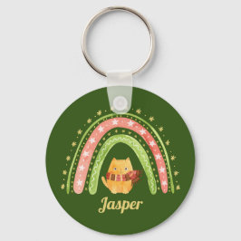 Weihnachtskatze und Regenbogen Personalisierter Sc Schlüsselanhänger