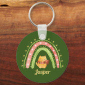 Weihnachtskatze und Regenbogen Personalisierter Sc Schlüsselanhänger (Vorderseite)