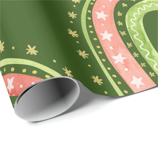 Weihnachtskatze und Regenbogenpapier Geschenkpapier (Rolleneckpunkt)