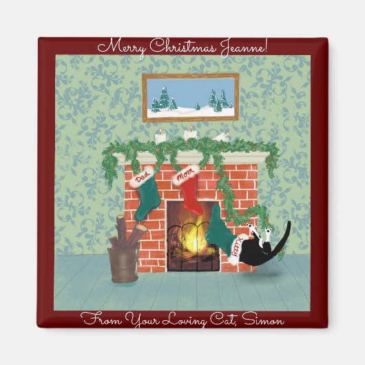 Weihnachtskatze und Strumpf Funny Personalisiert Magnet (Vorne)