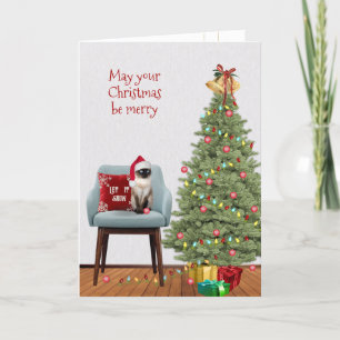 Weihnachtskatze und Tannenbaum  Feiertagskarte