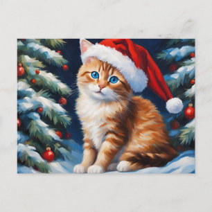 Weihnachtskatze und Weihnachtsbaum  Feiertagspostkarte