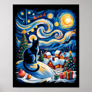 Weihnachtskatze Van Gogh Sternennacht Xmas Katze K Poster