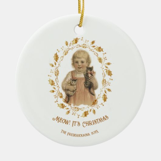 Weihnachtskatze Vintage Keramik Ornament (Vorne)