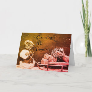 Weihnachtskatze Vintage mit Sleigh Feiertagskarte