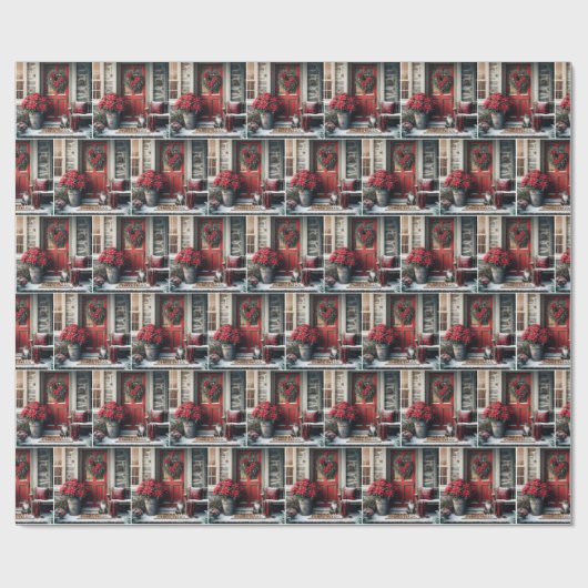 Weihnachtskatze vor der Tür Geschenkpapier (Flach)