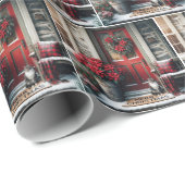 Weihnachtskatze vor der Tür Geschenkpapier (Rolleneckpunkt)