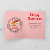 Weihnachtskatze Watercolor Kranz Blätter Red Berri Karte (Innenseite)